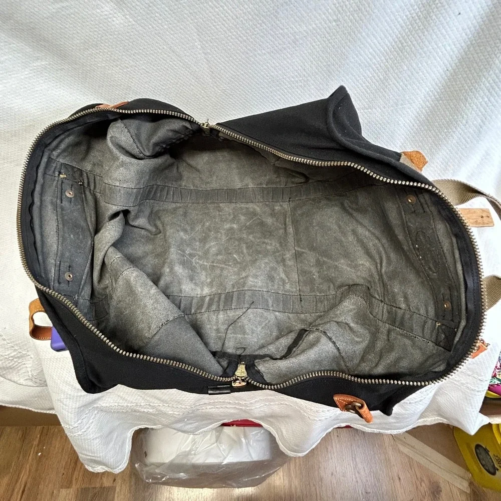 Dakota by Tumi Black Canvas Leather Trim Duffle Bag Travel Weekender Luggage